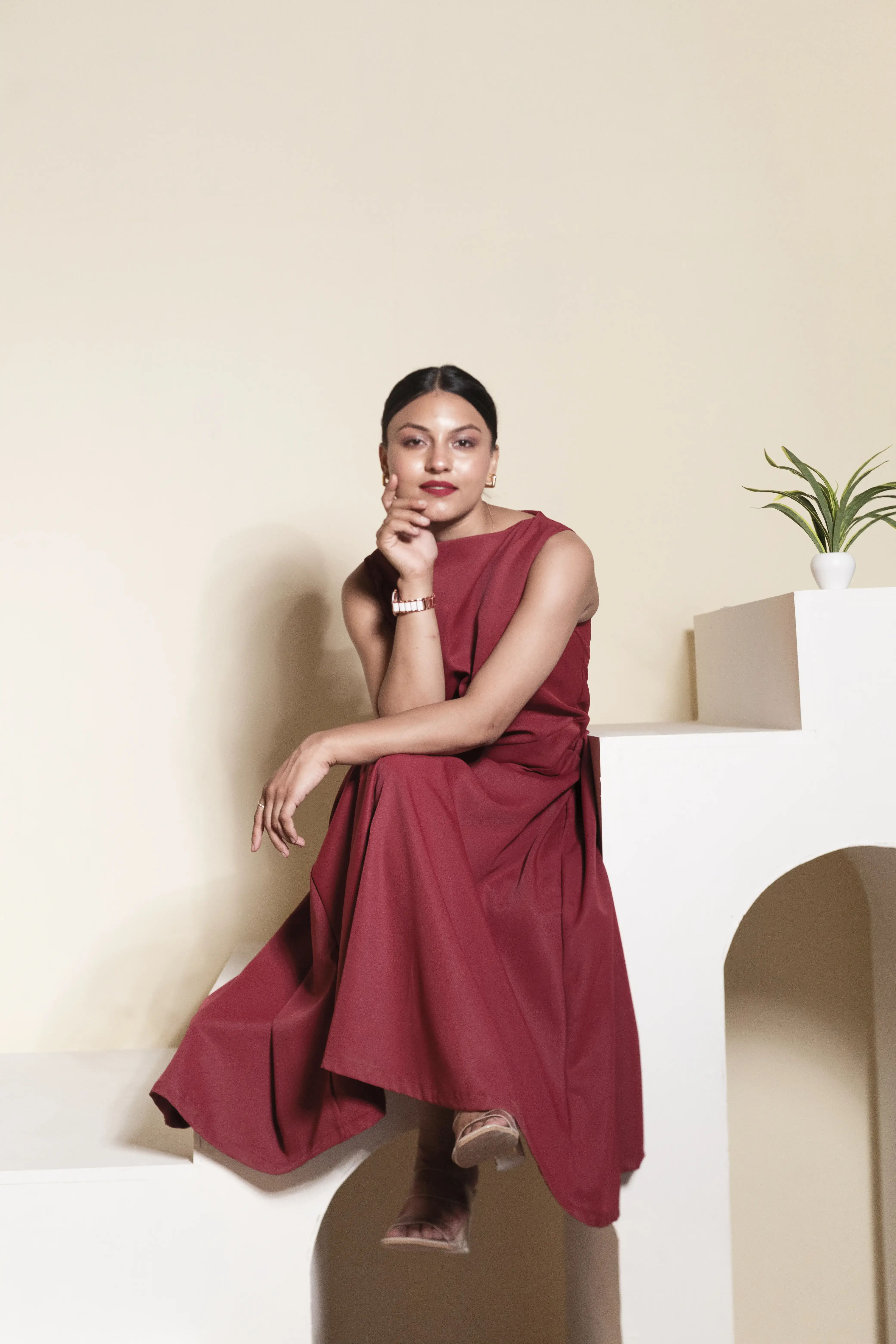 Boat Neckline Flared Dress